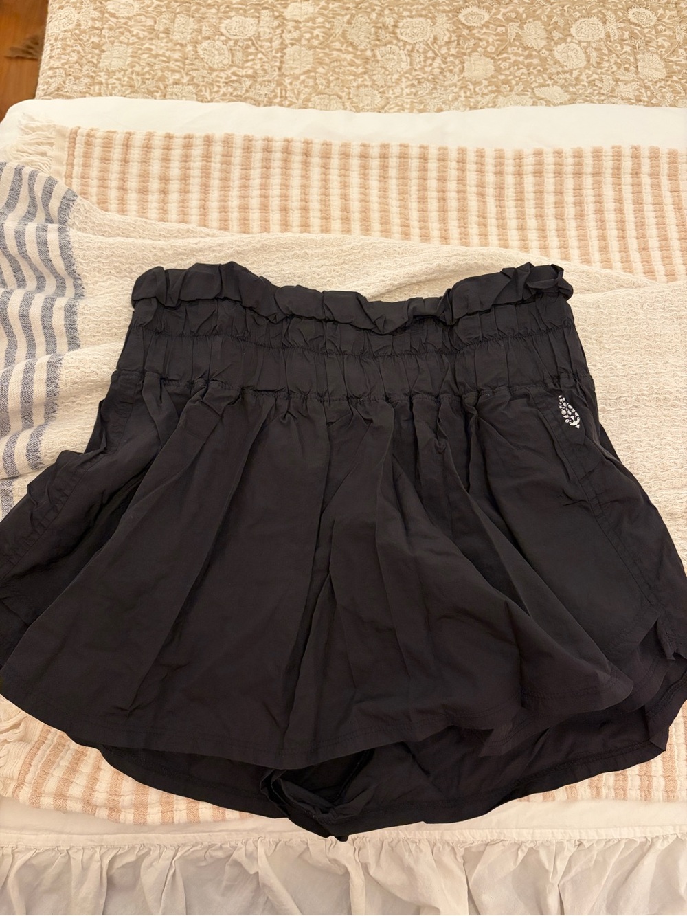 Free People Women's Black Ruffle-Waist Skort with Built-In Shorts